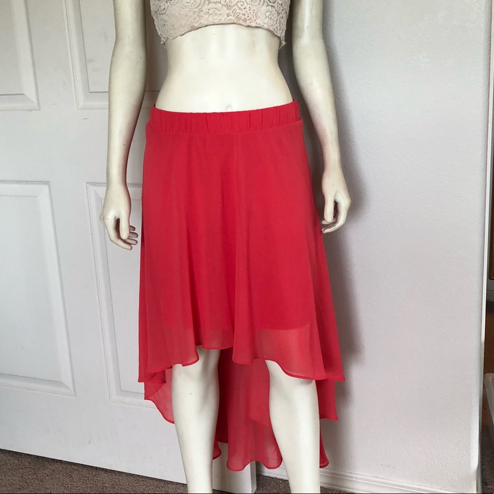 Bebe coral chiffon high low skirt